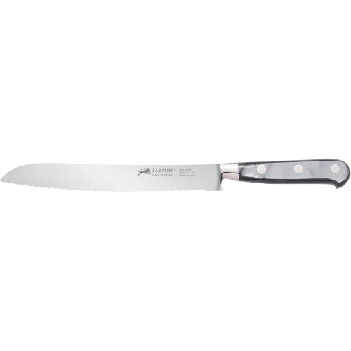  Sabatier 5137482 Triple Rivet Stainless Steel Serrated Bread Knife with Mother of Pearl Inspired Handle, 8-Inch, Silver Gray