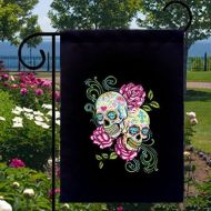 SabellasEmporium Pink Roses Sugar Skulls New Small Garden Yard Flag Decor Day of the Dead