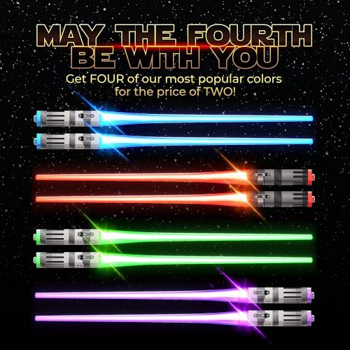  [아마존베스트]LIGHTSABER CHOPSTICKS LIGHT UP STAR WARS LED Glowing Light Saber Chop Sticks REUSABLE Sushi Lightup Sabers Removable Handle Dishwasher Safe Red Green Blue Purple - 4 Pairs