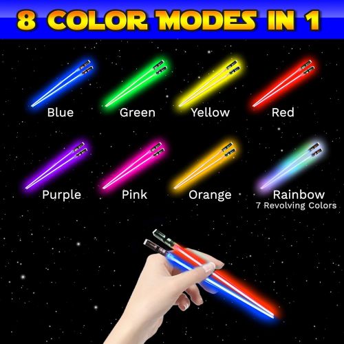  [아마존베스트]LIGHTSABER CHOPSTICKS LIGHT UP STAR WARS LED Glowing Light Saber Chop Sticks REUSABLE Sushi Lightup Sabers Bright LEDs 8 Color Modes - 1 Pair