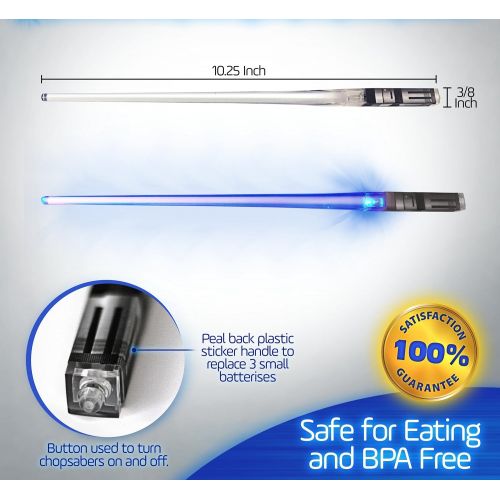  [아마존베스트]LIGHTSABER CHOPSTICKS LIGHT UP STAR WARS LED Glowing Light Saber Chop Sticks REUSABLE Sushi Lightup Sabers Bright LEDs 8 Color Modes - 1 Pair