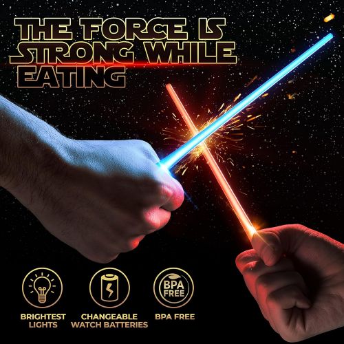  [아마존베스트]LIGHTSABER CHOPSTICKS LIGHT UP STAR WARS LED Glowing Light Saber Chop Sticks REUSABLE Sushi Lightup Sabers Bright LEDs 8 Color Modes - 1 Pair