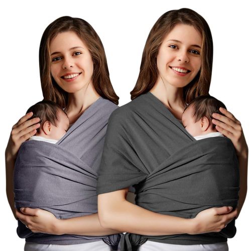  Sable Baby Wrap Carrier [2-Pack] for Nursing Cover for Infants and Newborns Up to 35 lbs w/Portable Carrying Bag (Light Grey and Dark Grey)