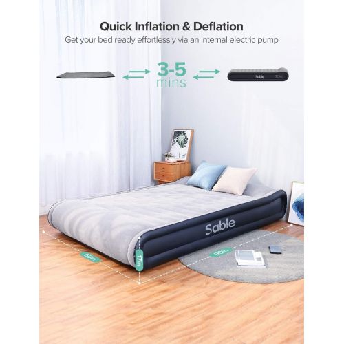  [아마존 핫딜]  [아마존핫딜]Sable Air Mattresses Queen Size Inflatable Air Bed with Built-in Electric Pump & Storage Bag, Comfortable for Camping Travelling or Overnight Guests, Height 17