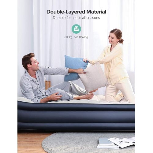  [아마존 핫딜]  [아마존핫딜]Sable Air Mattresses Queen Size Inflatable Air Bed with Built-in Electric Pump & Storage Bag, Comfortable for Camping Travelling or Overnight Guests, Height 17