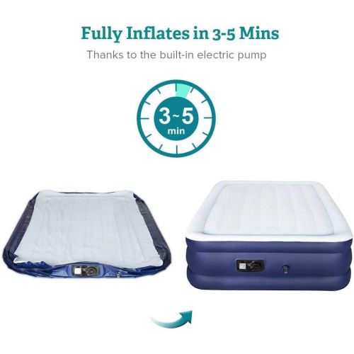  [아마존 핫딜] [아마존핫딜]Sable Full Size Air Mattress Upgraded Blow up Inflatable Bed with Built-in Pump and Storage Bag, Height 18 inches, 30-Months Warranty, Blue