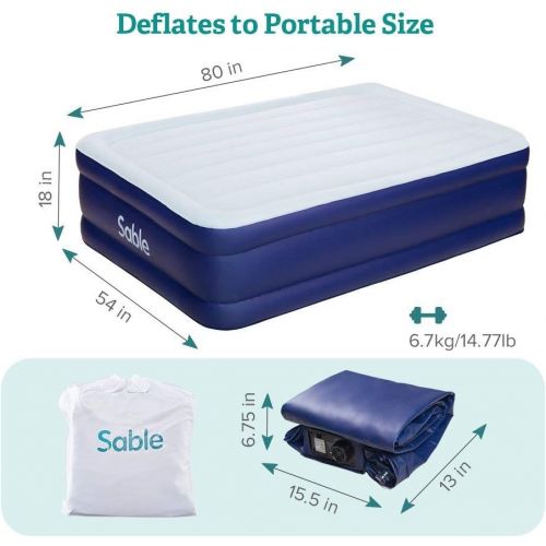  [아마존 핫딜] [아마존핫딜]Sable Full Size Air Mattress Upgraded Blow up Inflatable Bed with Built-in Pump and Storage Bag, Height 18 inches, 30-Months Warranty, Blue