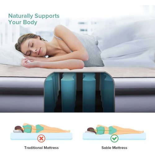  [아마존 핫딜] [아마존핫딜]Sable Mattress, Inflatable Air Bed with Internal Pump Eco-Friendly PVC and Top Flocking with Storage Bag, Height 19, Full