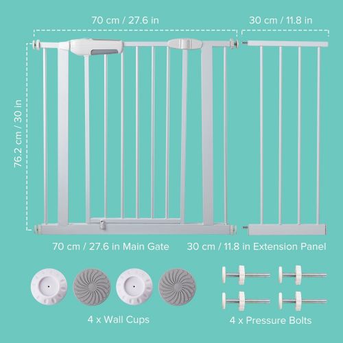  Baby Safety Gate, Sable Pressure Mounted Easy Step Walk Thru Gate with Wall Cups for Kids or Pets, Safe to Use, Easy to Install without Drilling Wall, Resistant Seamless Steel Pipi