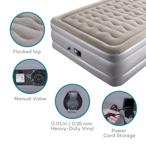  Sable Queen Size Air Mattress, Blow Up Inflatable Airbed with Build-in Pump, Storage Bag and Repair Patches Included, 30-month Guarantee