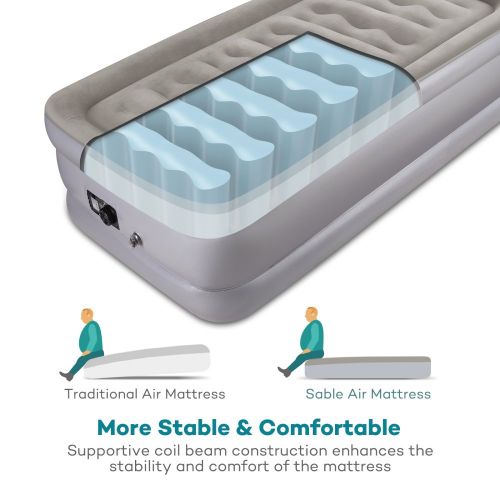  Sable Twin XL Size Inflatable Mattress with Build-in Pump, Blow Up Raised Airbed for Guest, Camping, Height 19, 1-Year Guarantee