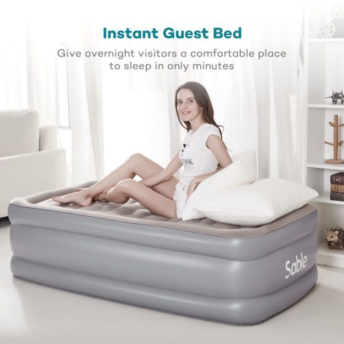  Sable Twin XL Size Inflatable Mattress with Build-in Pump, Blow Up Raised Airbed for Guest, Camping, Height 19, 1-Year Guarantee