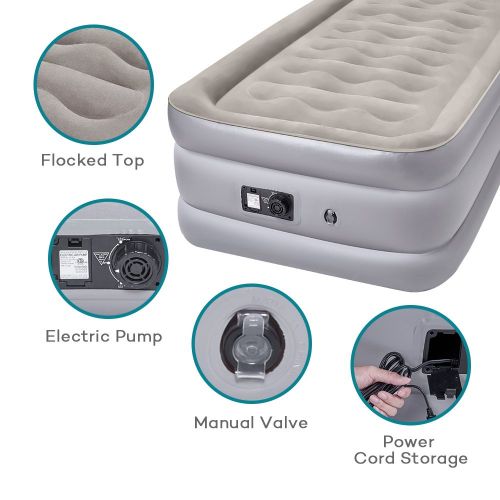 Sable Twin XL Size Inflatable Mattress with Build-in Pump, Blow Up Raised Airbed for Guest, Camping, Height 19, 1-Year Guarantee
