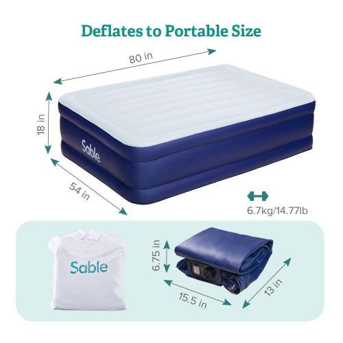  Sable Full Size Air Mattress Upgraded Blow up Inflatable Bed with Built-in Pump and Storage Bag, Height 18 inches, 30-Months Warranty