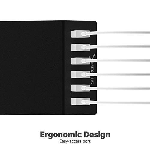  Sabrent Premium 60 Watt (12 Amp) 6-Port Aluminum Family-Sized Desktop USB Rapid Charger [Black] (AX-FLCH-B)