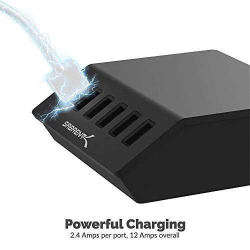  Sabrent Premium 60 Watt (12 Amp) 6-Port Aluminum Family-Sized Desktop USB Rapid Charger [Black] (AX-FLCH-B)