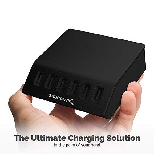  Sabrent Premium 60 Watt (12 Amp) 6-Port Aluminum Family-Sized Desktop USB Rapid Charger [Black] (AX-FLCH-B)