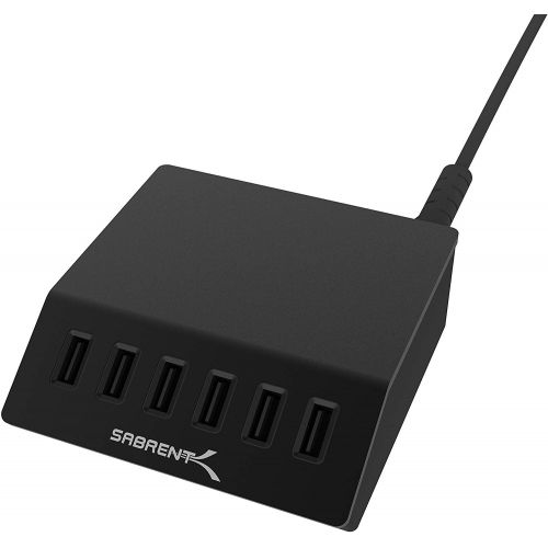  Sabrent Premium 60 Watt (12 Amp) 6-Port Aluminum Family-Sized Desktop USB Rapid Charger [Black] (AX-FLCH-B)