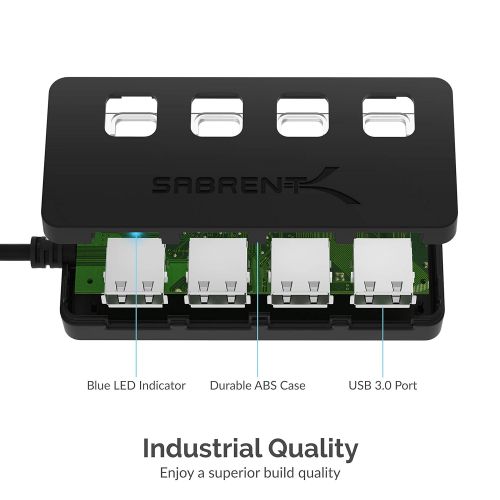  Sabrent 4-Port USB 3.0 Hub with Individual Power Switches and LEDs (HB-UM43)