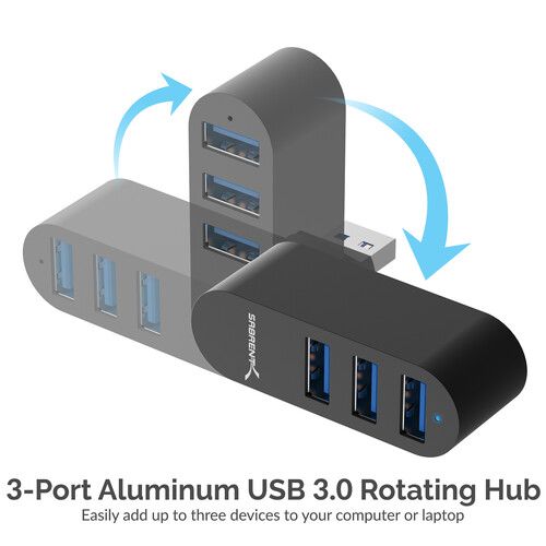  Sabrent 3-Port Mini USB 3.0 Rotating Hub (Black)