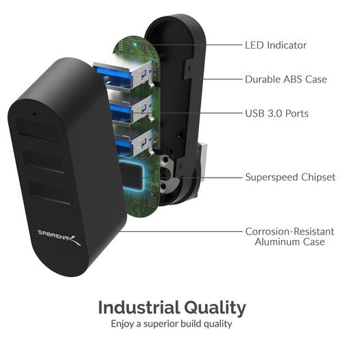  Sabrent 3-Port Mini USB 3.0 Rotating Hub (Black)