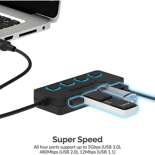  Sabrent USB 3.0 4-Port Hub with Individual Power Switches and AC Adapter