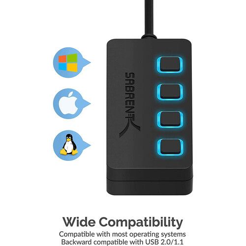  Sabrent USB 3.0 4-Port Hub with Individual Power Switches and AC Adapter