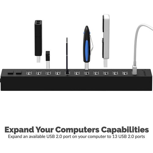  Sabrent 13-Port USB 2.0 Hub with Power Adapter