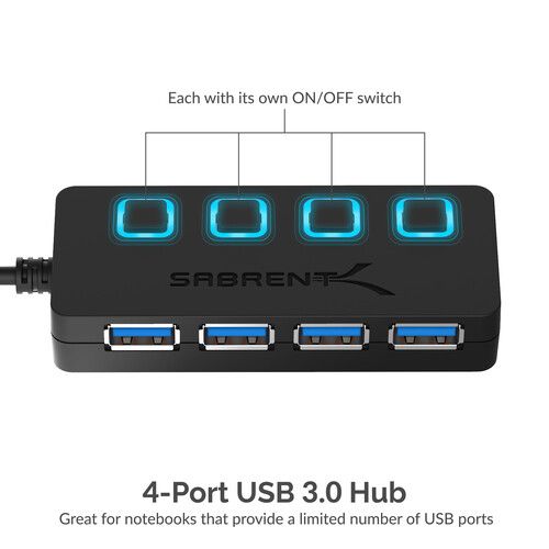  Sabrent 4-Port USB 3.0 Hub with Power Switches