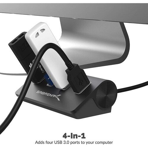  Sabrent USB 3.0 4-Port Aluminum Hub (Black)