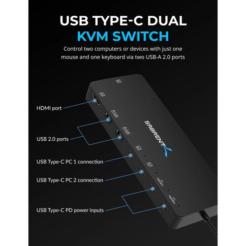  Sabrent 2-Port USB Type-C Dual KVM Switch