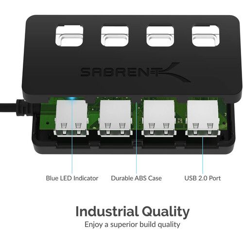  Sabrent 4-Port USB 2.0 Hub With Power Switches (Black)