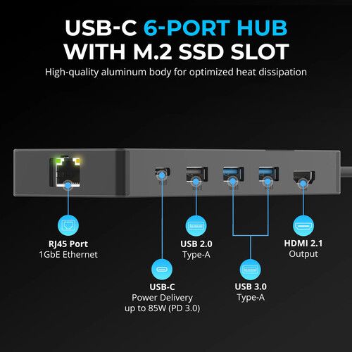  Sabrent USB-C 6-Port Hub with M.2 SSD Slot