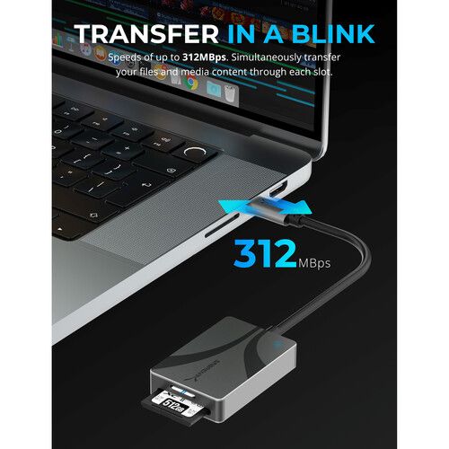  Sabrent Dual-Slot SDXC & microSDXC UHS-II USB-C 3.2 Gen 1 Card Reader