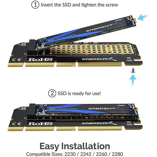  Sabrent NVMe M.2 SSD to PCIe Adapter Card with Aluminum Heatsink