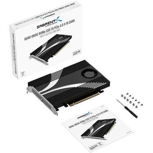  Sabrent 4-Drive NVMe M.2 SSD PCIe 4.0 x 16 Bifurcation Adapter Card