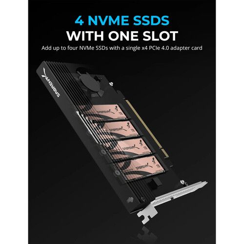  Sabrent 4-Drive NVMe M.2 SSD PCIe 4.0 x 16 Bifurcation Adapter Card