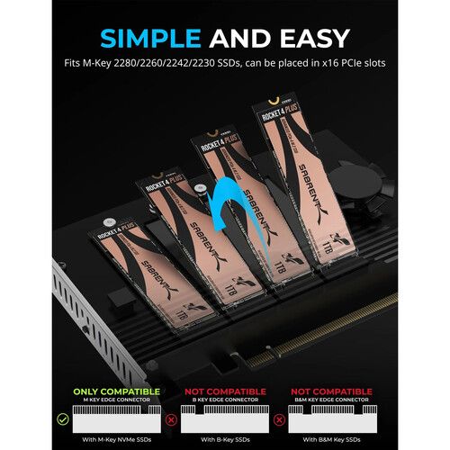  Sabrent 4-Drive NVMe M.2 SSD PCIe 4.0 x 16 Bifurcation Adapter Card