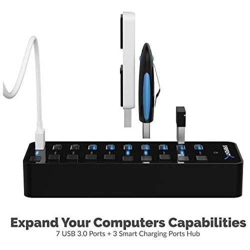  [아마존 핫딜]  [아마존핫딜]Sabrent USB Hub 60W 7-Port USB 3.0 Hub + 3 intelligente Ladeanschluesse mit individuellen Netzschaltern und LEDs inklusive 60W 12V / 5A Netzteil (HB-B7C3)