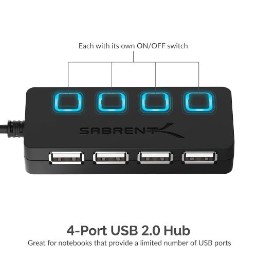  Sabrent 4-Port USB 2.0 Hub with Individual LED lit Power Switches (HB-UMLS)