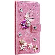 [아마존베스트]Saceebe kompatibel mit Galaxy A20/A30S/A50S Huelle Leder Wallet Flip Case Glitter Diamante Ledertasche mit Schmetterling Strass Glitter Lederhuelle Handytasche Schutz Kratzfest Schut