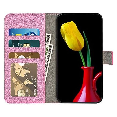  [아마존베스트]Saceebe kompatibel mit Huawei Mate 10 pro Huelle Leder Wallet Flip Case Glitter Diamante Ledertasche mit Schmetterling Strass Glitter Lederhuelle Handytasche Schutz Kratzfest Schutzh