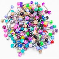 [아마존베스트]Sacow Tongue Ring Bar Stud, 50 pc Assorted Colors Stainless Steel Ball Tongue Rings Barbells Body Piercing Nipple Jewelry