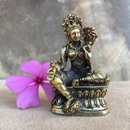 SacredSymbolStudios TARA Statue Brass Green Tara Statue Buddhist Bodhisattva Small Goddess Statuette Pocket Deity Travel Altar Buddhist Shrine Statuette Goddess