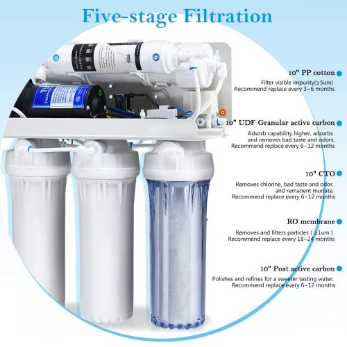  Saddle Costway High Capacity 5-Stage Reverse Osmosis Drinking Water Filter System, Ultra Safe Under Sink Whole Home Water Filtration System