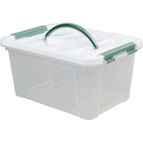  Saedy 6 Quart Clear Plastic Multipurpose Handled Storage Box with Lid, 2-Pack