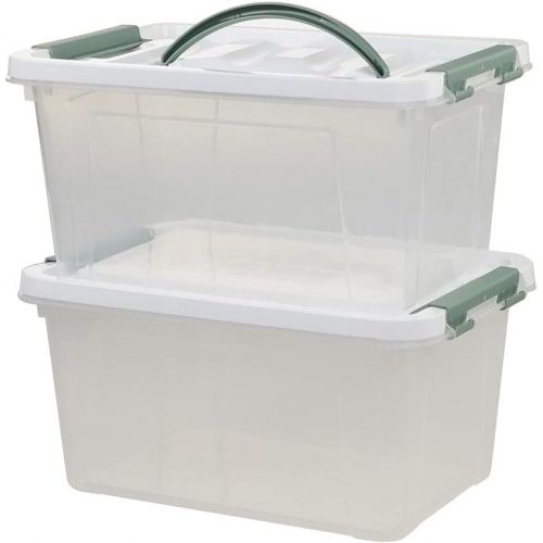  Saedy 6 Quart Clear Plastic Multipurpose Handled Storage Box with Lid, 2-Pack