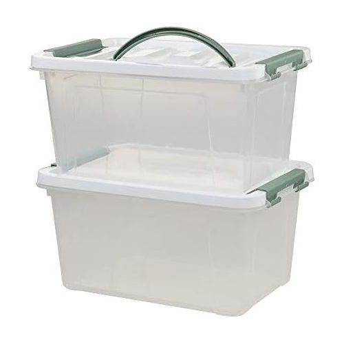  Saedy 6 Quart Clear Plastic Multipurpose Handled Storage Box with Lid, 2-Pack