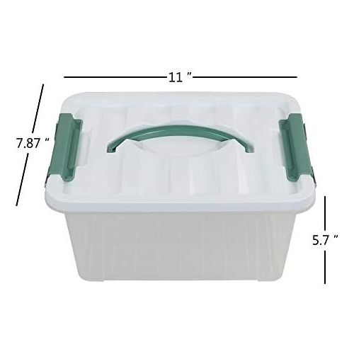  Saedy 6 Quart Clear Plastic Multipurpose Handled Storage Box with Lid, 2-Pack