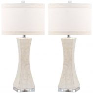 Safavieh Shelley 30 High Concave Table Lamp with CFL Bulb, White w Off White Shade, Set of 2